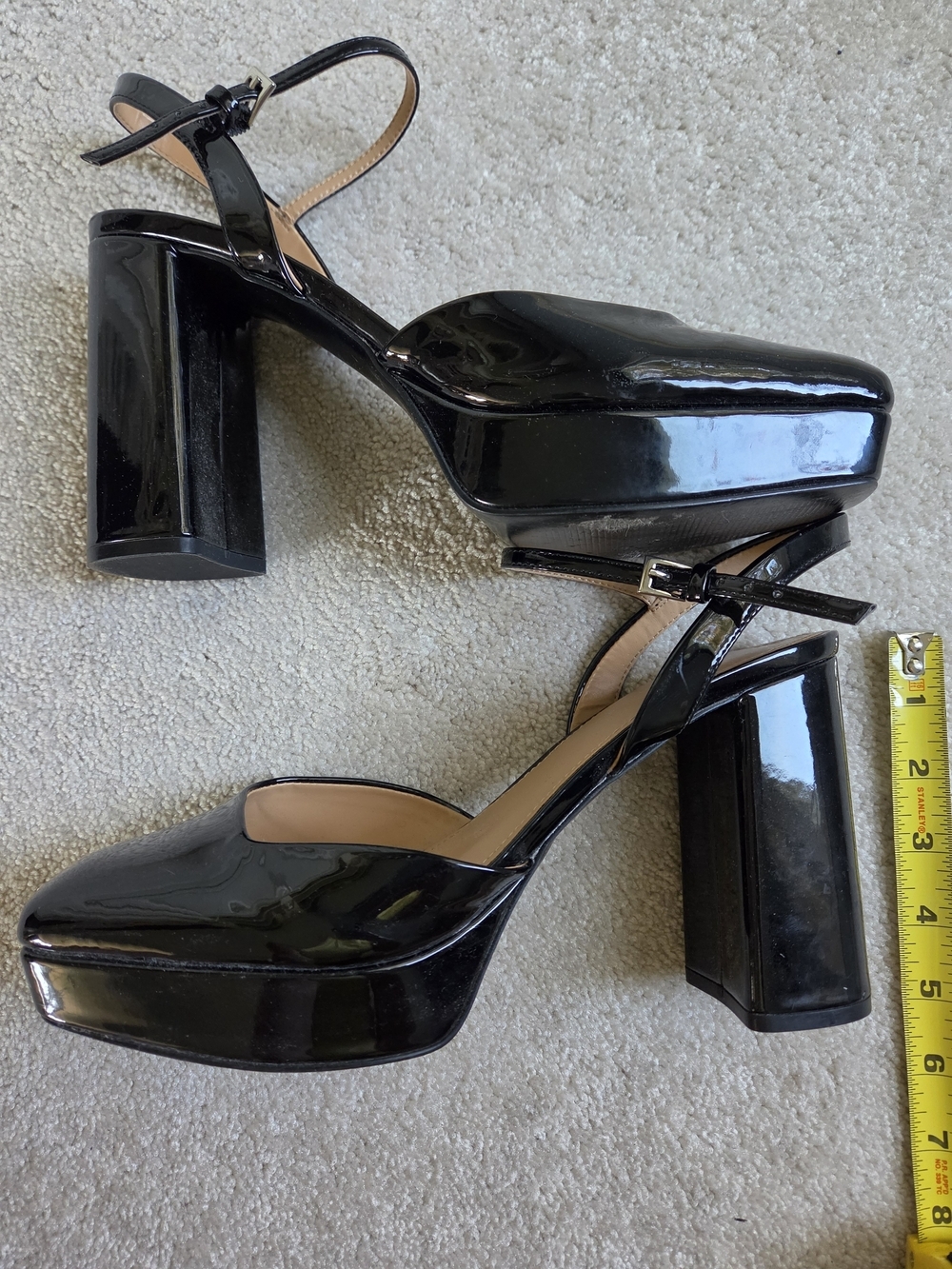Marc Fisher Black Patent Square-Toe Slingback Heels Size 10 - Picture 5 of 7